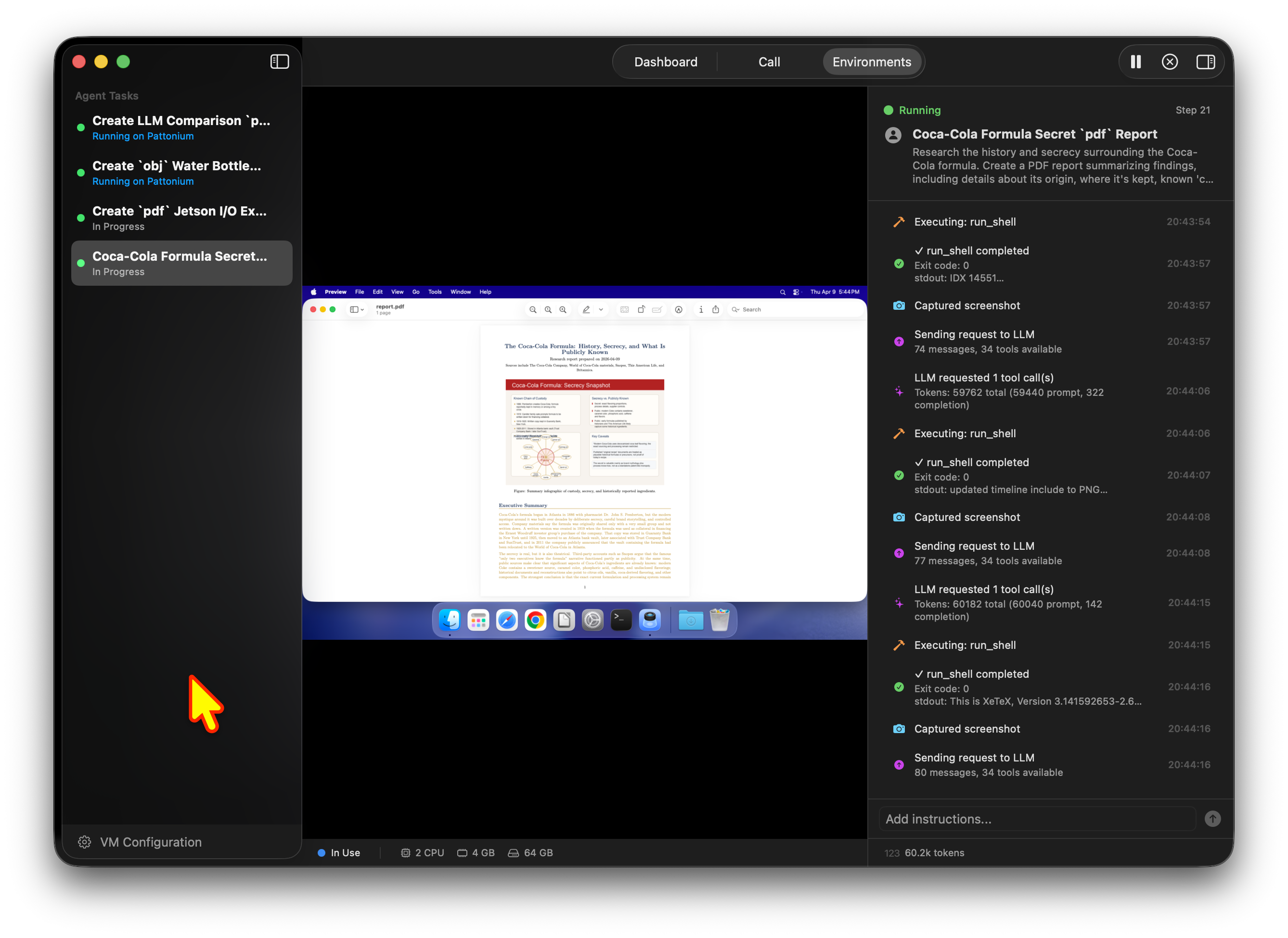 Live agent environment view